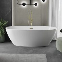 HD Aurora White 150/160/170 cm hosszú ovális térben álló akril kád fényes arany túlfolyóval és click-clack leeresztővel