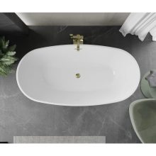 HD Aurora White 150/160/170 cm hosszú ovális térben álló akril kád fényes arany túlfolyóval és click-clack leeresztővel