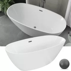   HD Aurora White 150/160/170 cm hosszú ovális térben álló akril kád szürke túlfolyóval és click-clack leeresztővel