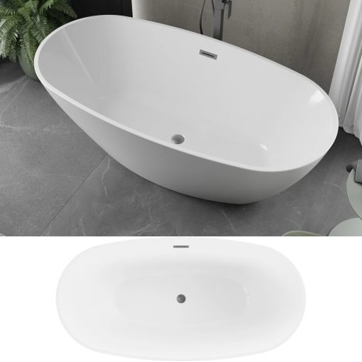 HD Aurora White 150/160/170 cm hosszú ovális térben álló akril kád szürke túlfolyóval és click-clack leeresztővel