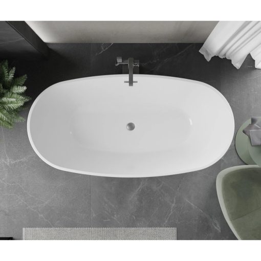 HD Aurora White 150/160/170 cm hosszú ovális térben álló akril kád szürke túlfolyóval és click-clack leeresztővel