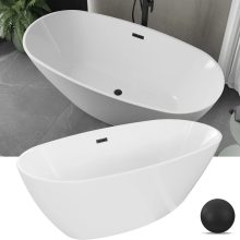 HD Aurora White 150/160/170 cm hosszú ovális térben álló akril kád matt fekete túlfolyóval és click-clack leeresztővel