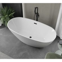 HD Aurora White 150/160/170 cm hosszú ovális térben álló akril kád matt fekete túlfolyóval és click-clack leeresztővel