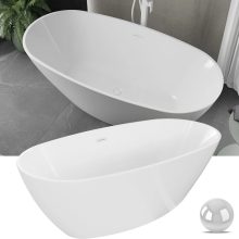 HD Aurora White 160x75 ovális térben álló akril kád fényes fehér túlfolyóval és click-clack leeresztővel