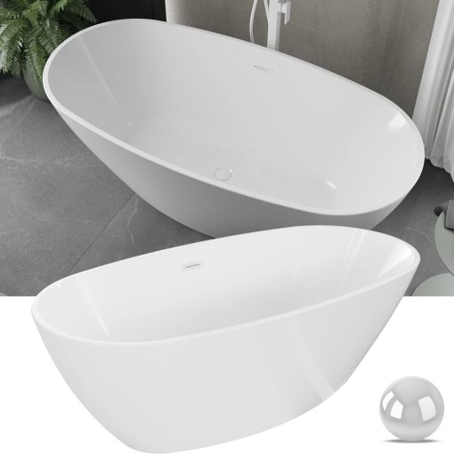 HD Aurora White 160x75 ovális térben álló akril kád fényes fehér túlfolyóval és click-clack leeresztővel