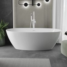 HD Aurora White 160x75 ovális térben álló akril kád fényes fehér túlfolyóval és click-clack leeresztővel