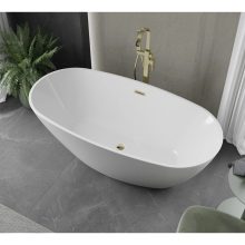 HD Aurora White 160x75 ovális térben álló akril kád fényes arany túlfolyóval és click-clack leeresztővel