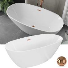 HD Aurora White 170x75 ovális térben álló akril kád rózsa arany túlfolyóval és click-clack leeresztővel