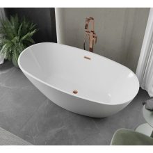 HD Aurora White 170x75 ovális térben álló akril kád rózsa arany túlfolyóval és click-clack leeresztővel