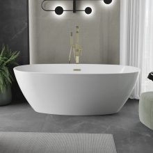 HD Aurora White 170x75 ovális térben álló akril kád szálcsiszolt arany túlfolyóval és click-clack leeresztővel