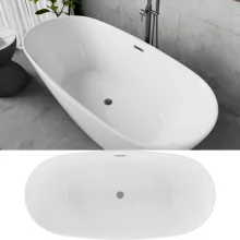 HD Aurora White 170x75 ovális térben álló akril kád szürke túlfolyóval és click-clack leeresztővel