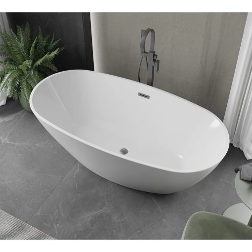 HD Aurora White 170x75 ovális térben álló akril kád szürke túlfolyóval és click-clack leeresztővel