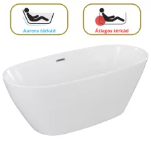 HD Aurora White 170x75 ovális térben álló akril kád szürke túlfolyóval és click-clack leeresztővel