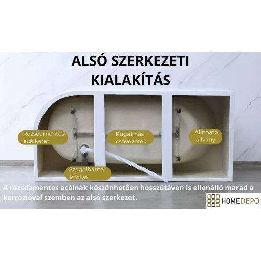 HD Aurora White 170x75 ovális térben álló akril kád szürke túlfolyóval és click-clack leeresztővel