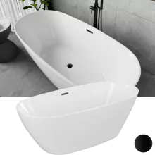 HD Aurora White 170x75 ovális térben álló akril kád matt fekete túlfolyóval és click-clack leeresztővel