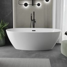 HD Aurora White 170x75 ovális térben álló akril kád matt fekete túlfolyóval és click-clack leeresztővel