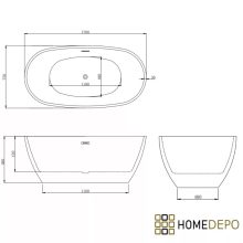 HD Aurora White 170x75 ovális térben álló akril kád matt fekete túlfolyóval és click-clack leeresztővel
