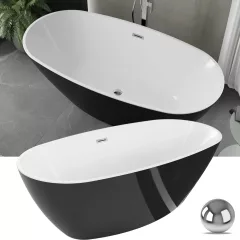   HD Aurora Black&White 150/160/170 cm hosszú ovális térben álló akril kád fényes króm túlfolyóval és click-clack leeresztővel