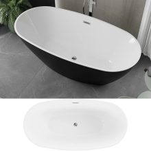 HD Aurora Black&White 150/160/170 cm hosszú ovális térben álló akril kád fényes króm túlfolyóval és click-clack leeresztővel