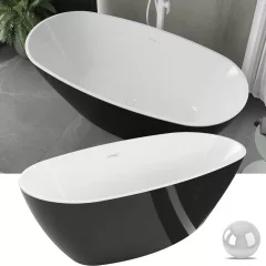   HD Aurora Black&White 150/160/170 cm hosszú ovális térben álló akril kád fényes fehér túlfolyóval és click-clack leeresztővel
