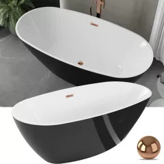   HD Aurora Black&White 150/160/170 cm hosszú ovális térben álló akril kád rózsa arany túlfolyóval és click-clack leeresztővel