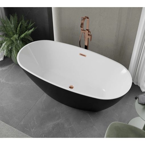 HD Aurora Black&White 150/160/170 cm hosszú ovális térben álló akril kád rózsa arany túlfolyóval és click-clack leeresztővel