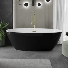 HD Aurora Black&White 150/160/170 cm hosszú ovális térben álló akril kád fényes arany túlfolyóval és click-clack leeresztővel