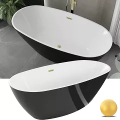   HD Aurora Black&White 150/160/170 cm hosszú ovális térben álló akril kád szálcsiszolt arany túlfolyóval és click-clack leeresztővel