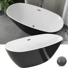   HD Aurora Black&White 150/160/170 cm hosszú ovális térben álló akril kád szürke túlfolyóval és click-clack leeresztővel