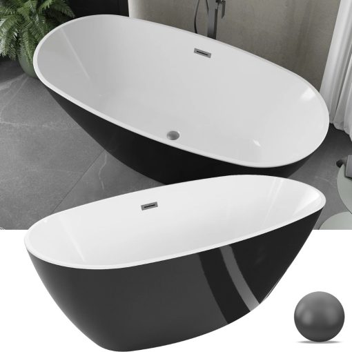 HD Aurora Black&White 150/160/170 cm hosszú ovális térben álló akril kád szürke túlfolyóval és click-clack leeresztővel