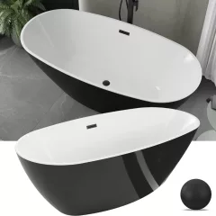   HD Aurora Black&White 150/160/170 cm hosszú ovális térben álló akril kád matt fekete túlfolyóval és click-clack leeresztővel