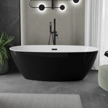 HD Aurora Black&White 150/160/170 cm hosszú ovális térben álló akril kád matt fekete túlfolyóval és click-clack leeresztővel