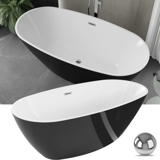 HD Aurora Black&White 160x75 ovális térben álló akril kád fényes króm túlfolyóval és click-clack leeresztővel