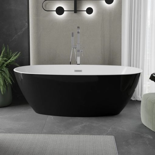 HD Aurora Black&White 160x75 ovális térben álló akril kád fényes króm túlfolyóval és click-clack leeresztővel