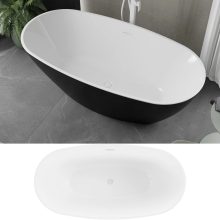 HD Aurora Black&White 160x75 ovális térben álló akril kád fényes fehér túlfolyóval és click-clack leeresztővel