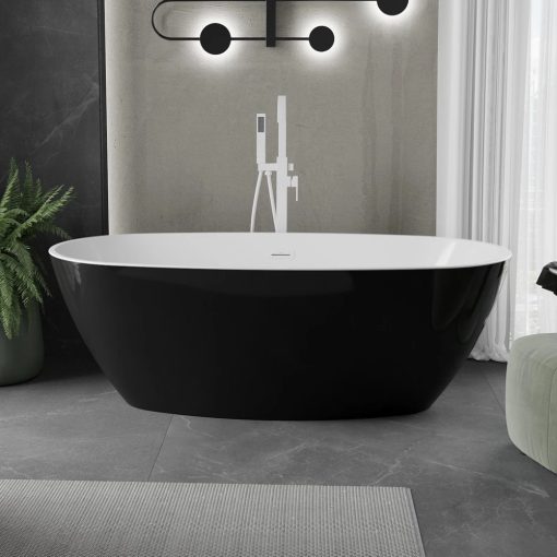 HD Aurora Black&White 160x75 ovális térben álló akril kád fényes fehér túlfolyóval és click-clack leeresztővel