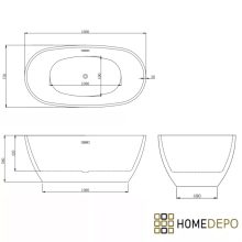 HD Aurora Black&White 160x75 ovális térben álló akril kád fényes fehér túlfolyóval és click-clack leeresztővel