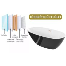 HD Aurora Black&White 160x75 ovális térben álló akril kád rózsa arany túlfolyóval és click-clack leeresztővel