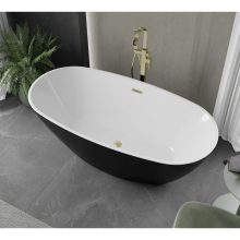 HD Aurora Black&White 160x75 ovális térben álló akril kád szálcsiszolt arany túlfolyóval és click-clack leeresztővel
