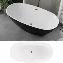 HD Aurora Black&White 160x75 ovális térben álló akril kád szürke túlfolyóval és click-clack leeresztővel