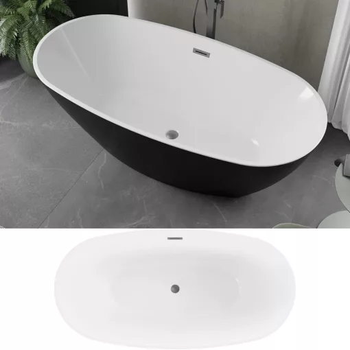 HD Aurora Black&White 160x75 ovális térben álló akril kád szürke túlfolyóval és click-clack leeresztővel