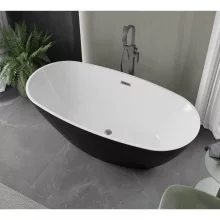 HD Aurora Black&White 160x75 ovális térben álló akril kád szürke túlfolyóval és click-clack leeresztővel