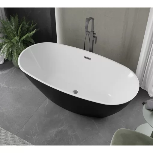 HD Aurora Black&White 160x75 ovális térben álló akril kád szürke túlfolyóval és click-clack leeresztővel