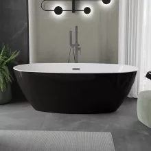 HD Aurora Black&White 160x75 ovális térben álló akril kád szürke túlfolyóval és click-clack leeresztővel