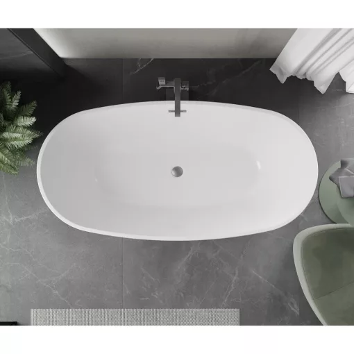 HD Aurora Black&White 160x75 ovális térben álló akril kád szürke túlfolyóval és click-clack leeresztővel