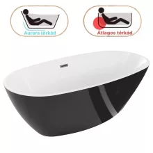 HD Aurora Black&White 160x75 ovális térben álló akril kád szürke túlfolyóval és click-clack leeresztővel