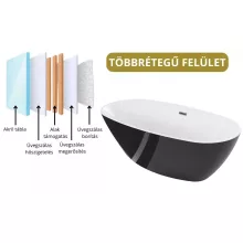 HD Aurora Black&White 160x75 ovális térben álló akril kád szürke túlfolyóval és click-clack leeresztővel