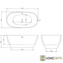 HD Aurora Black&White 160x75 ovális térben álló akril kád szürke túlfolyóval és click-clack leeresztővel
