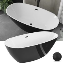 HD Aurora Black&White 160x75 ovális térben álló akril kád matt fekete túlfolyóval és click-clack leeresztővel