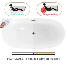 HD Aurora Black&White 160x75 ovális térben álló akril kád matt fekete túlfolyóval és click-clack leeresztővel